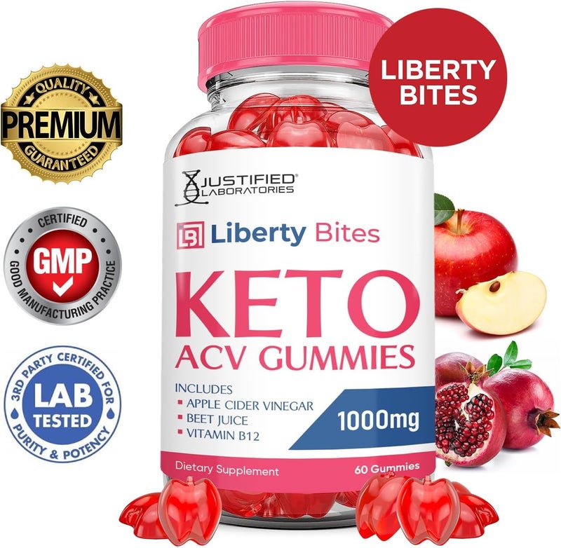 Justified Laboratories Liberty Bites Keto ACV Gummies Advanced Formula 1000MG Libertybites Keto Gummies Apple Cider Vinegar Formulated with Pomegranate Beet Juice Powder B12 Vegan Non GMO 60 Gummys - Image 3