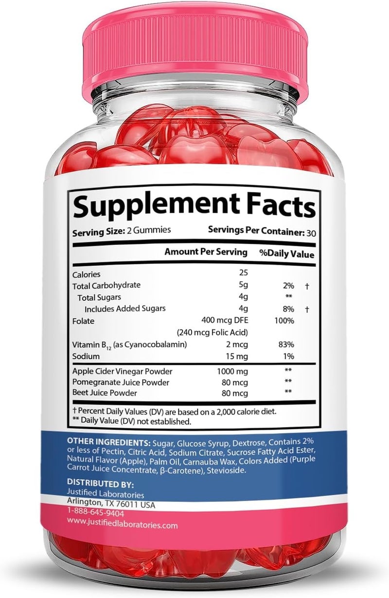 Justified Laboratories Liberty Bites Keto ACV Gummies Advanced Formula 1000MG Libertybites Keto Gummies Apple Cider Vinegar Formulated with Pomegranate Beet Juice Powder B12 Vegan Non GMO 60 Gummys - Image 2