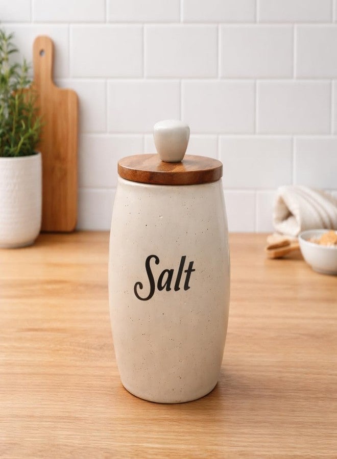 Decor Doers Ceramic Tea Sugar Salt Container Set of 3, 400mgs each with Wooden Spoons | Airtight Wooden Lid Kitchen Storage Canisters | Premium Countertop Ceramic Jars | Gift Ready - Image 5