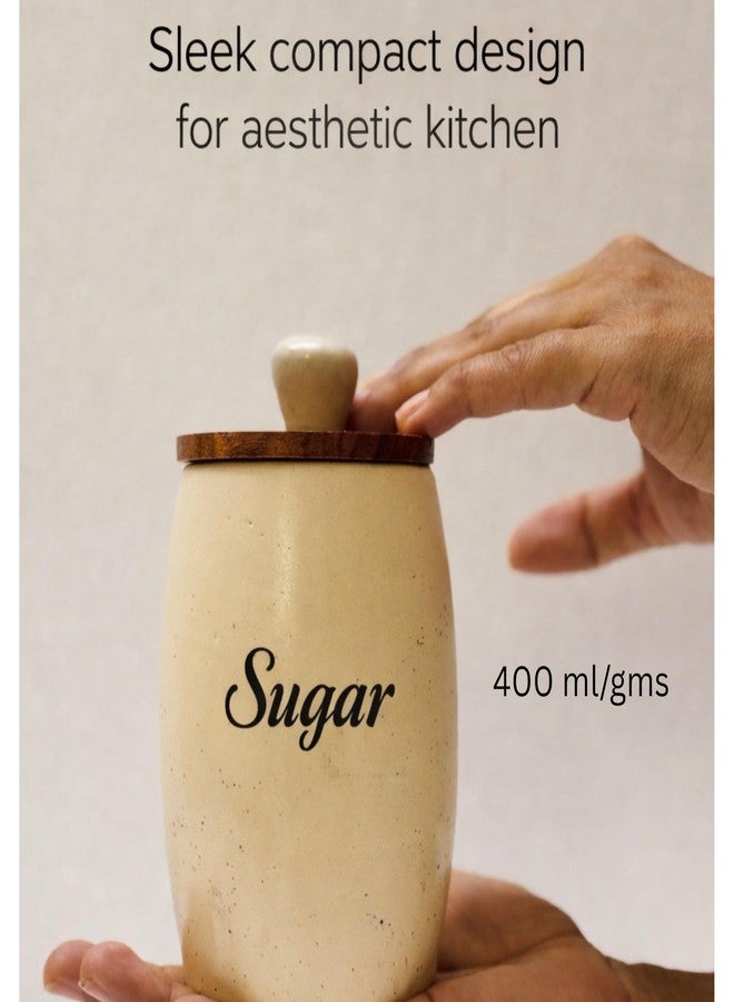 Decor Doers Ceramic Tea Sugar Salt Container Set of 3, 400mgs each with Wooden Spoons | Airtight Wooden Lid Kitchen Storage Canisters | Premium Countertop Ceramic Jars | Gift Ready - Image 4