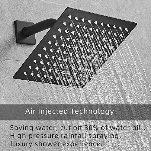 Heable Matte Black Shower Faucet Set with Tub Spout Bathroom Rainfall 8 Inch Shower Head System with Handheld Single Handle Shower Trim Kit with Rough-in Valve - Image 3