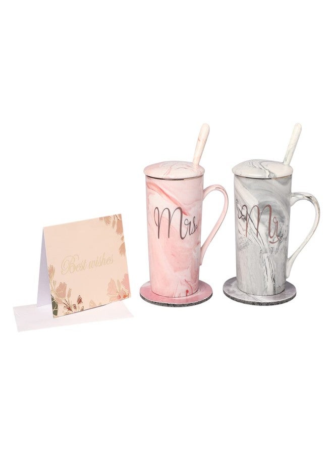 NYRWANA Coffee Mug, Wedding Present for Couples, Marriage Presents for Wedding, Couple Present, Mr & Mrs Set of 2 Coffee Mugs, Lids, Golden Spoon & Beautiful Gift Box (380ml-Ceramic) - Image 5