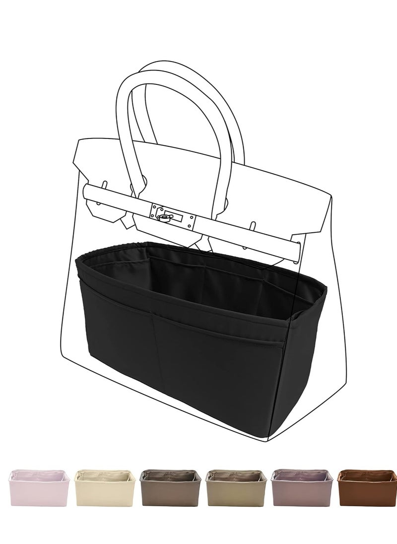 Purse Organizer Silky Smooth,Silk,Luxury Handbag Tote in Bag Shapers, Women- Fits Birkin25/30/35/40 Bags (Black, BK25)