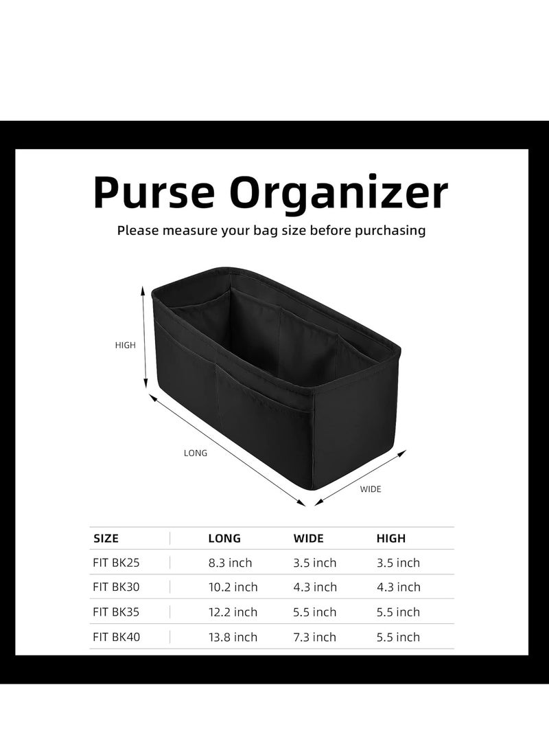 Purse Organizer Silky Smooth,Silk,Luxury Handbag Tote in Bag Shapers, Women- Fits Birkin25/30/35/40 Bags (Black, BK25)