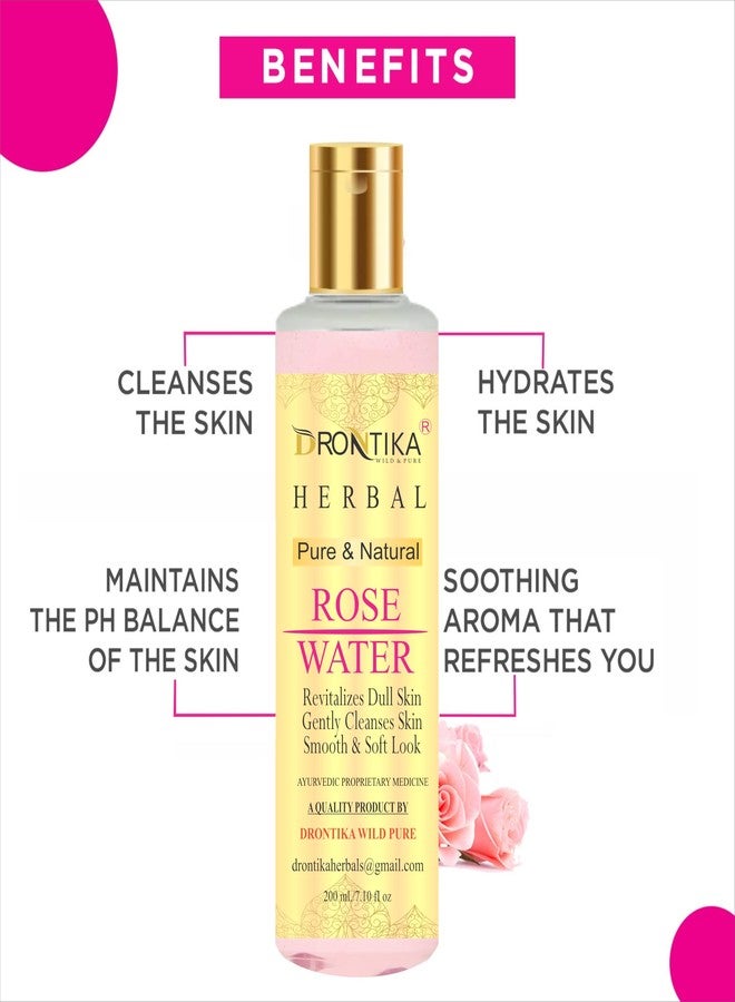 Drontika Herbal Rose Water/Gulab jal |Herbal Skin Toner| Enriched with Rose Oil Paraben Free| 200ml (Pack Of 2) - Image 3