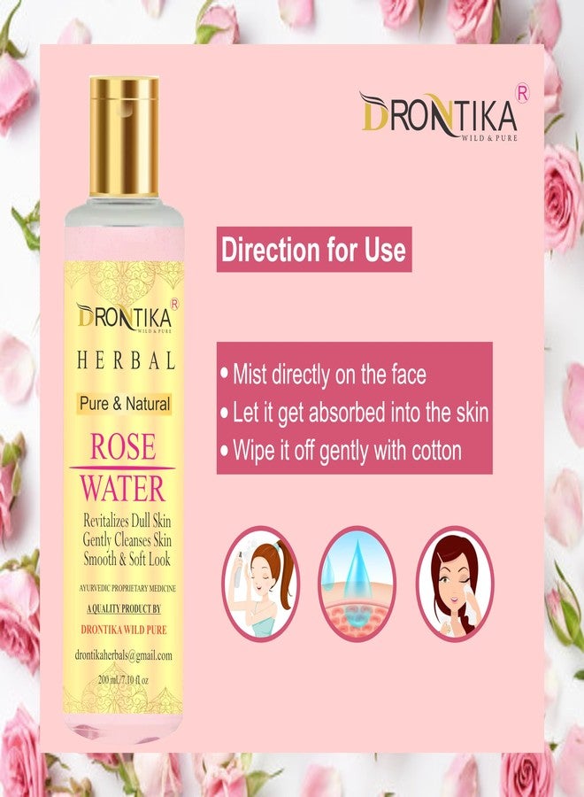 Drontika Herbal Rose Water/Gulab jal |Herbal Skin Toner| Enriched with Rose Oil Paraben Free| 200ml (Pack Of 2) - Image 5