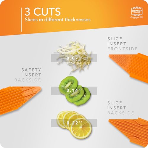 Börner Mandoline Slicer V1 (Basis Set) • V-Slicer with 2 Inserts & Fruit Holder • Adjustable Kitchen Slicer for Vegetables & Fruits • Vegetable Cutter • 3 Thickness Settings • Color: Orange - Image 2