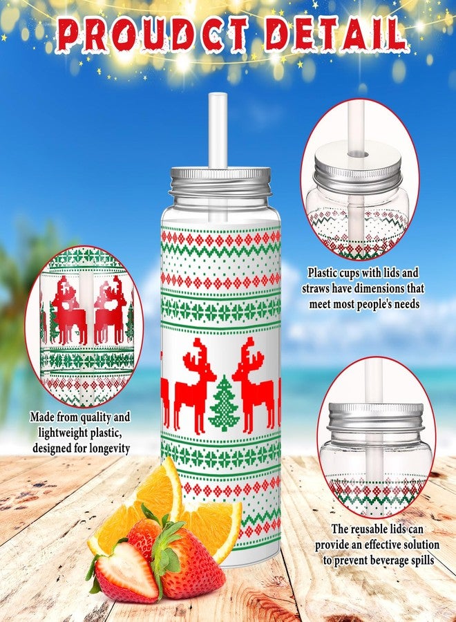 Romooa رموعة 24 عبوة أكواب عيد الميلاد القابلة لإعادة الاستخدام سعة 13.5 أونصة أكواب بلاستيكية مع أغطية وقشات مجموعة عطلة شرب عيد الميلاد أكواب قابلة لإعادة الاستخدام لحفلات القهوة زجاجات مياه لمشروبات الحفلات - Image 2