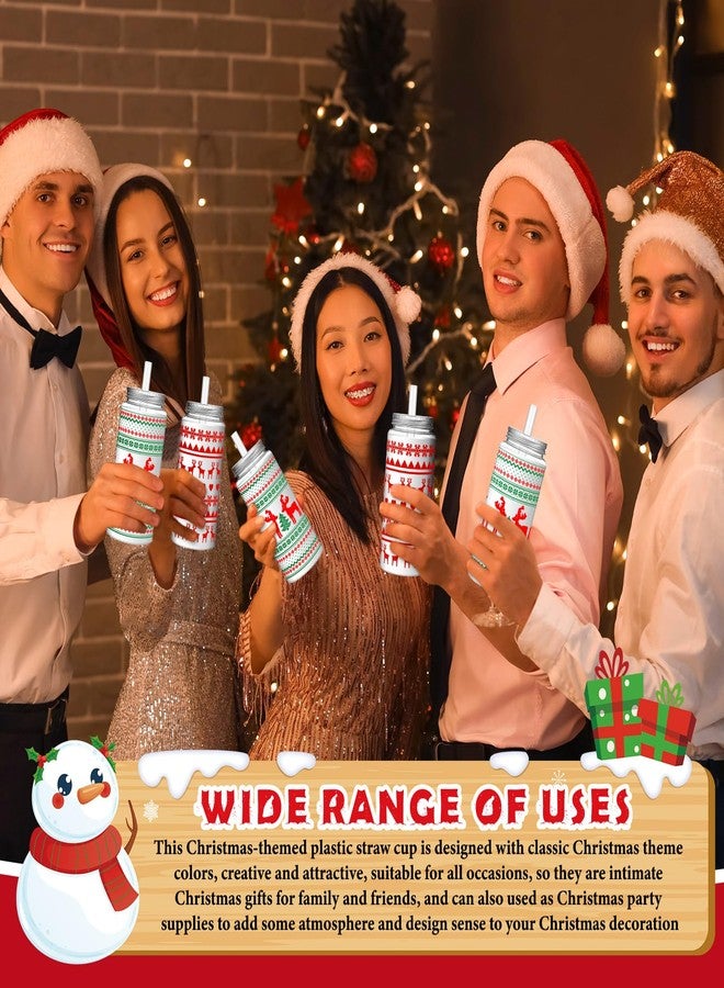 Romooa رموعة 24 عبوة أكواب عيد الميلاد القابلة لإعادة الاستخدام سعة 13.5 أونصة أكواب بلاستيكية مع أغطية وقشات مجموعة عطلة شرب عيد الميلاد أكواب قابلة لإعادة الاستخدام لحفلات القهوة زجاجات مياه لمشروبات الحفلات - Image 4