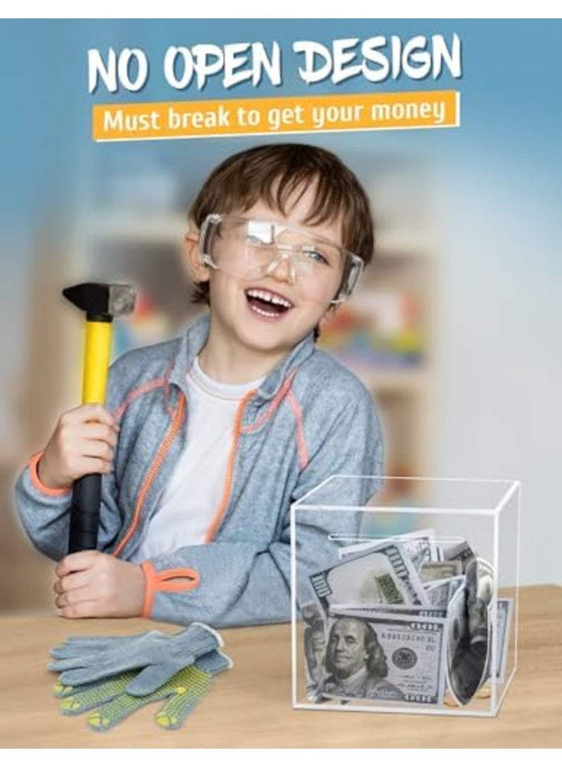 SYOSI Clear Acrylic Coin Bank for Adults & Kids, Transparent Money Saving Box, Must Break to Open, Unopenable Cash and Coin Storage Container - 4.72" (Clear) - Image 3