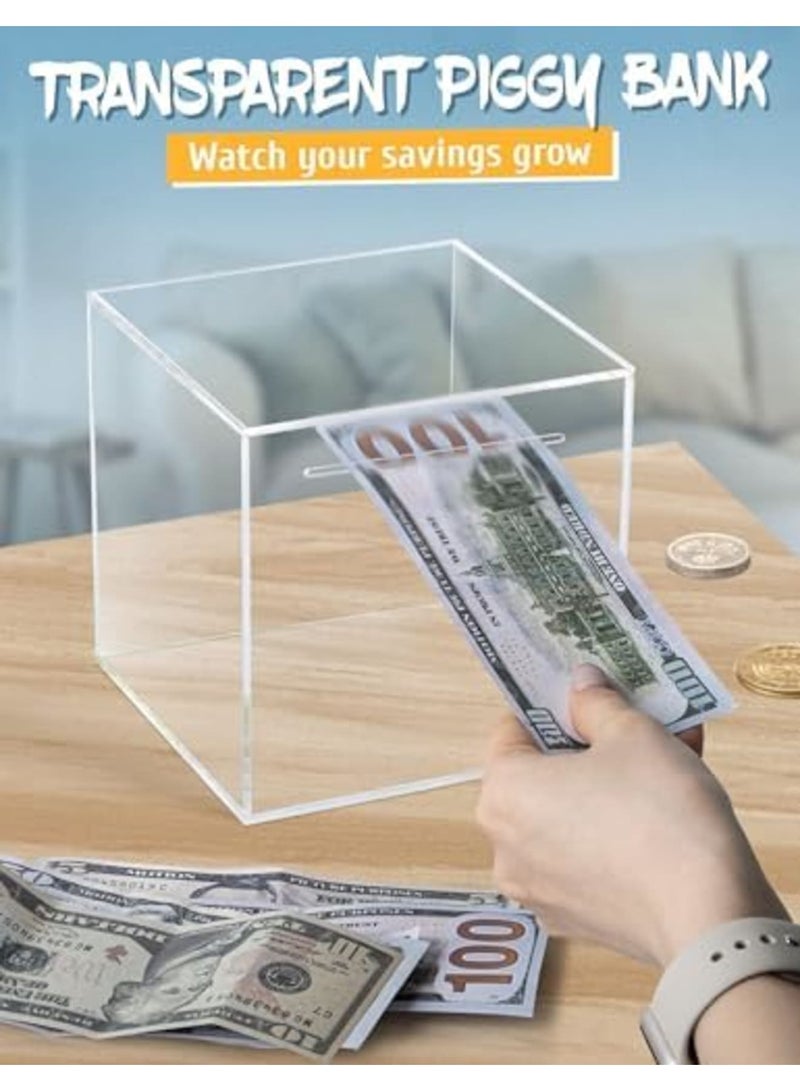 SYOSI Clear Acrylic Coin Bank for Adults & Kids, Transparent Money Saving Box, Must Break to Open, Unopenable Cash and Coin Storage Container - 4.72" (Clear) - Image 4