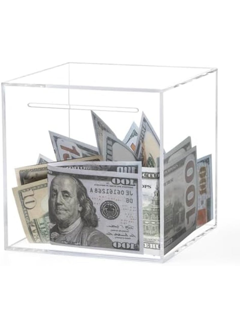 SYOSI Clear Acrylic Coin Bank for Adults & Kids, Transparent Money Saving Box, Must Break to Open, Unopenable Cash and Coin Storage Container - 4.72" (Clear) - Image 1