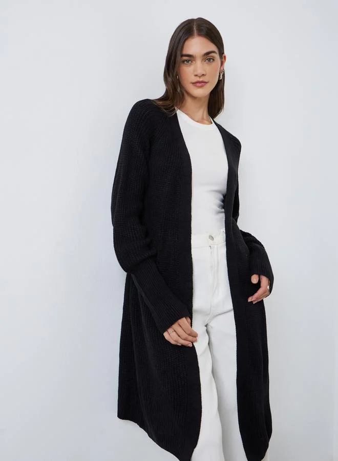 Styli Styli Women Elegant Longline Black Cardigan