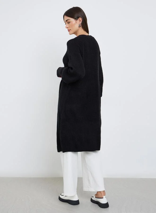 Styli Styli Women Elegant Longline Black Cardigan