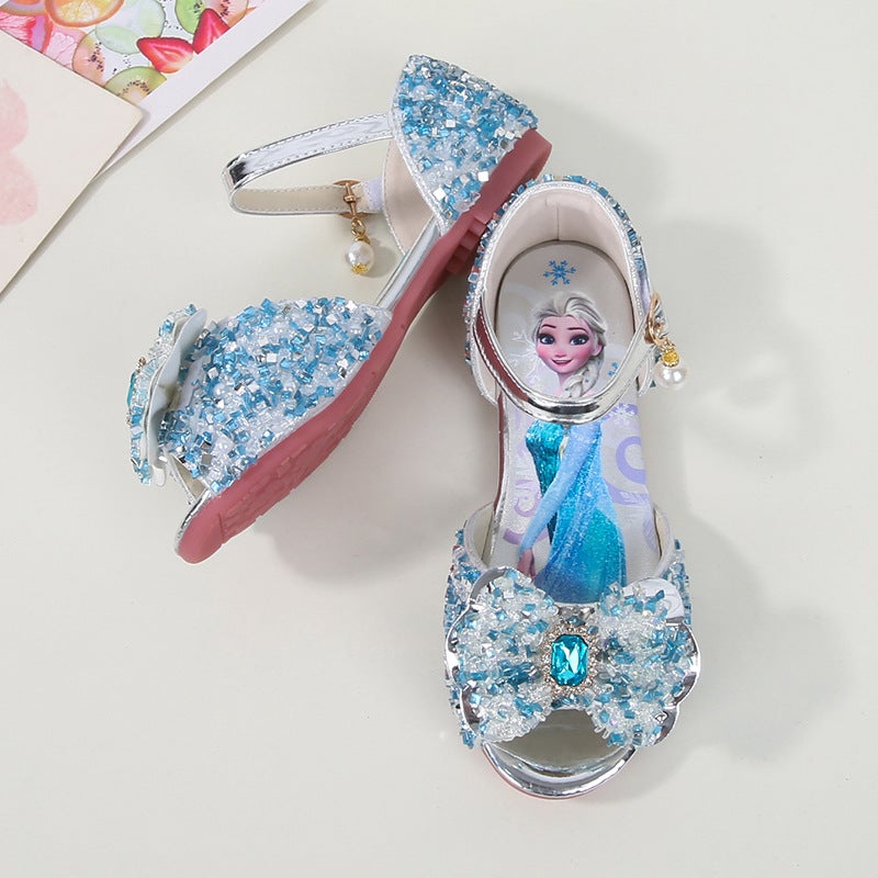 2026 New Summer Bow-Knot Children'S Shoes Elsa Princess Sandals Girls' Peep-Toe Sequin Kids' Sandals - Image 5