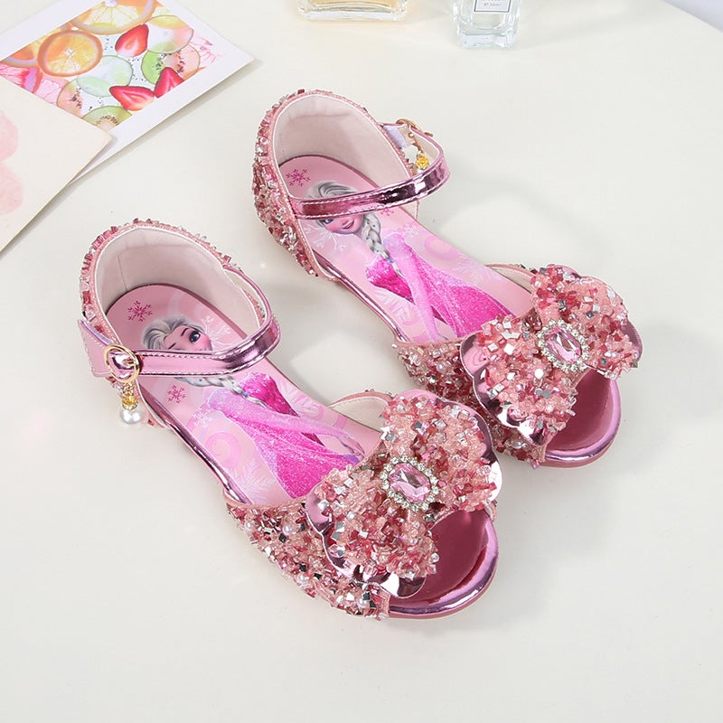 2026 New Summer Bow-Knot Children'S Shoes Elsa Princess Sandals Girls' Peep-Toe Sequin Kids' Sandals - Image 1