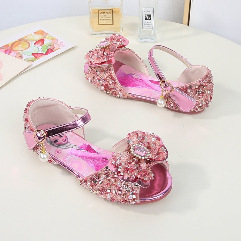 2026 New Summer Bow-Knot Children'S Shoes Elsa Princess Sandals Girls' Peep-Toe Sequin Kids' Sandals - Image 4