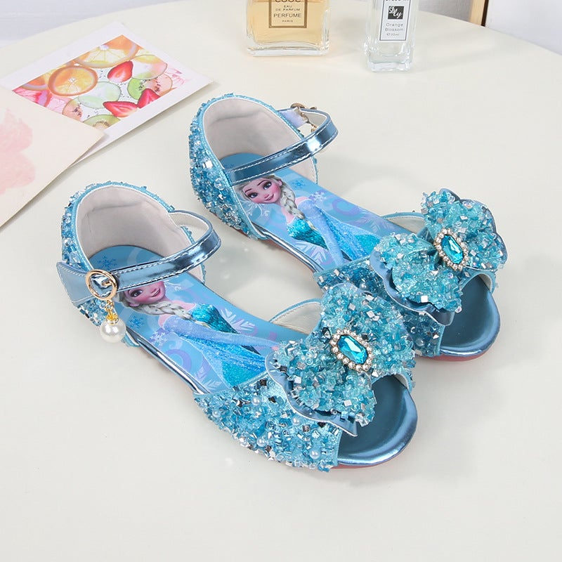 2026 New Summer Bow-Knot Children'S Shoes Elsa Princess Sandals Girls' Peep-Toe Sequin Kids' Sandals - Image 3