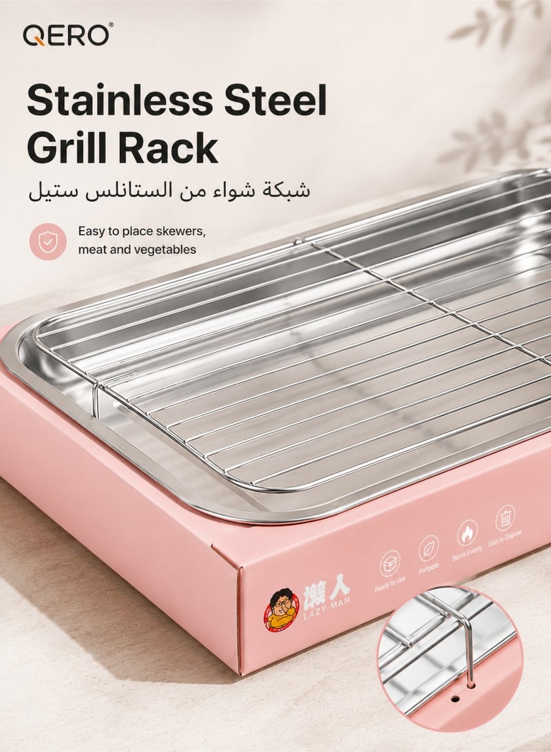 QERO Disposable Charcoal BBQ Grill, Pink Portable Tabletop Barbecue with Included Charcoal and Stainless Steel Rack for Camping and Picnic - Image 5