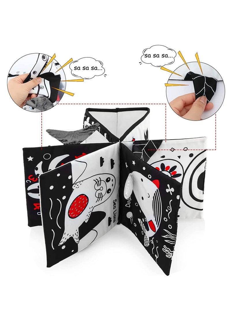 MIXDE Black and White Baby Toys, Infant Tummy-time Soft Crinkle Book with Huge Baby Safe Mirror, 3D Brain Development Toys - Image 5