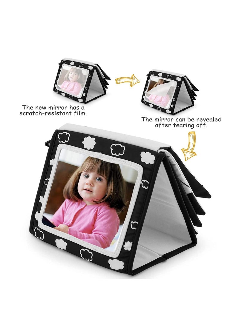 MIXDE Black and White Baby Toys, Infant Tummy-time Soft Crinkle Book with Huge Baby Safe Mirror, 3D Brain Development Toys - Image 3