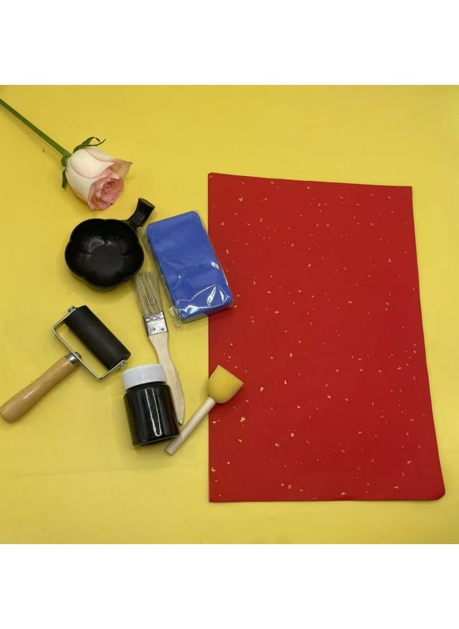 null - Movable Type Printing Tools A Full Set Of Diy Handmade Material Package Ink Kindergarten Traditional Chinese Learning Parent-child Activity Tools-Color:Red Rice Paper (20 Sheets) - Image 1