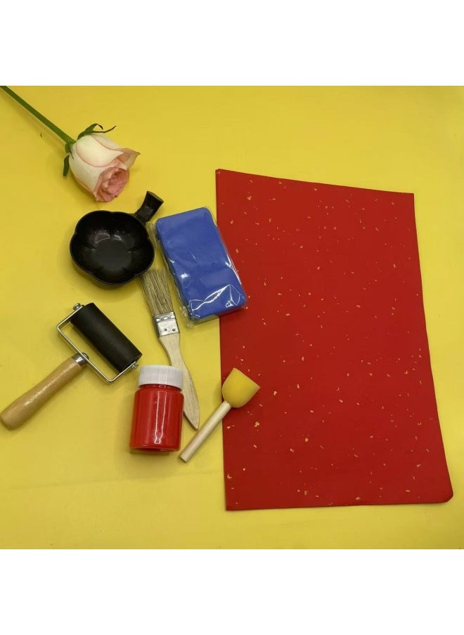null - Movable Type Printing Tools A Full Set Of Diy Handmade Material Package Ink Kindergarten Traditional Chinese Learning Parent-child Activity Tools-Color:Red Rice Paper (20 Sheets) - Image 1