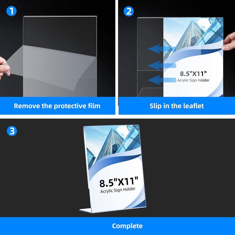 ديكوهوبو 24 حزمة حامل لافتات أكريليك 8.5 × 11، حوامل عرض بلاستيكية شفافة للطاولة، حوامل أكريليك على شكل حرف L للمنشورات والمستندات والمكتب والمطاعم، حامل لافتات عمودي 8.5 × 11 لسطح المكتب - Image 4
