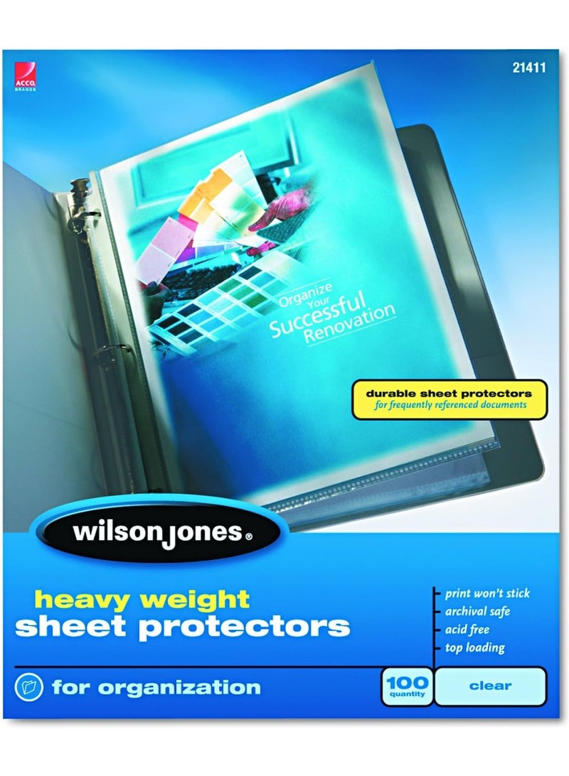 Wilson Jones Wilson Jones Sheet Protectors, Heavy Weight, Top-Loading, Clear, 100 Sheets/Box (W21411) 