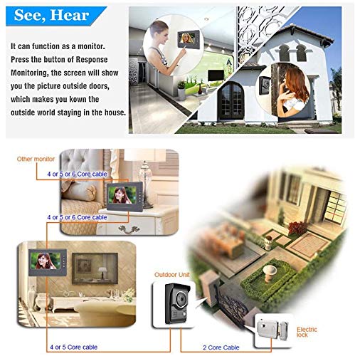 AMOCAM Wired Video Intercom Doorbell System 7 Inches LCD Monitor Video Door Phone Kits Support Monitoring, Unlock, Dual-Way Door Intercom Indoor Outdoor for Villa Home, 1-IR Camera 2-Color Screen - Image 2
