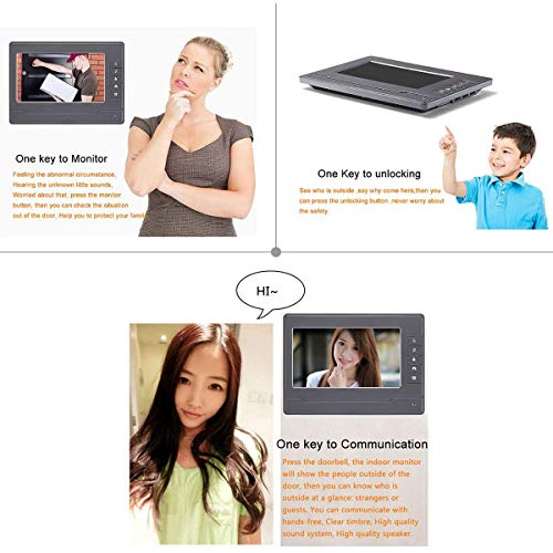 AMOCAM Wired Video Intercom Doorbell System 7 Inches LCD Monitor Video Door Phone Kits Support Monitoring, Unlock, Dual-Way Door Intercom Indoor Outdoor for Villa Home, 1-IR Camera 2-Color Screen - Image 3
