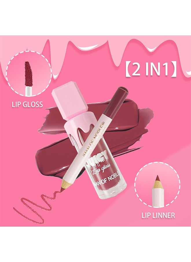 IMAN OF NOBLE Matte Liquid Lipstick, Lip Liner Pens, Set of 2, One Step Lips Makeup Sets Pigment Velvety Nude Lip Stain Waterproof Long Wear Lip Gloss Make up Gift Set (01)  - Image 3