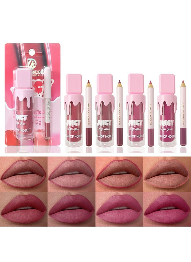 IMAN OF NOBLE Matte Liquid Lipstick, Lip Liner Pens, Set of 2, One Step Lips Makeup Sets Pigment Velvety Nude Lip Stain Waterproof Long Wear Lip Gloss Make up Gift Set (01)  - Image 2