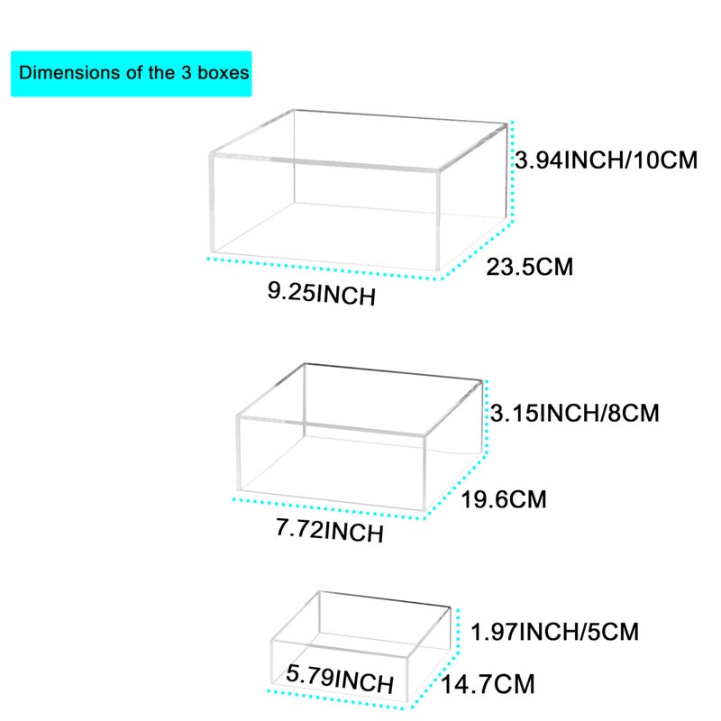 YFEEN 3 Pack Acrylic Cube Risers Acrylic Boxes for Food Buffet Risers Decorative Stands 6IN To 10IN with Hollow Bottoms 3 Sizes for Party Catering Dessert - Image 2
