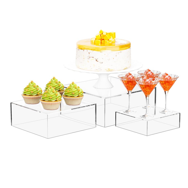 YFEEN 3 Pack Acrylic Cube Risers Acrylic Boxes for Food Buffet Risers Decorative Stands 6IN To 10IN with Hollow Bottoms 3 Sizes for Party Catering Dessert - Image 1