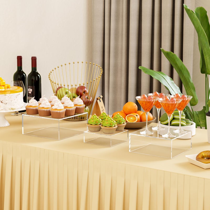 YFEEN 3 Pack Acrylic Cube Risers Acrylic Boxes for Food Buffet Risers Decorative Stands 6IN To 10IN with Hollow Bottoms 3 Sizes for Party Catering Dessert - Image 3