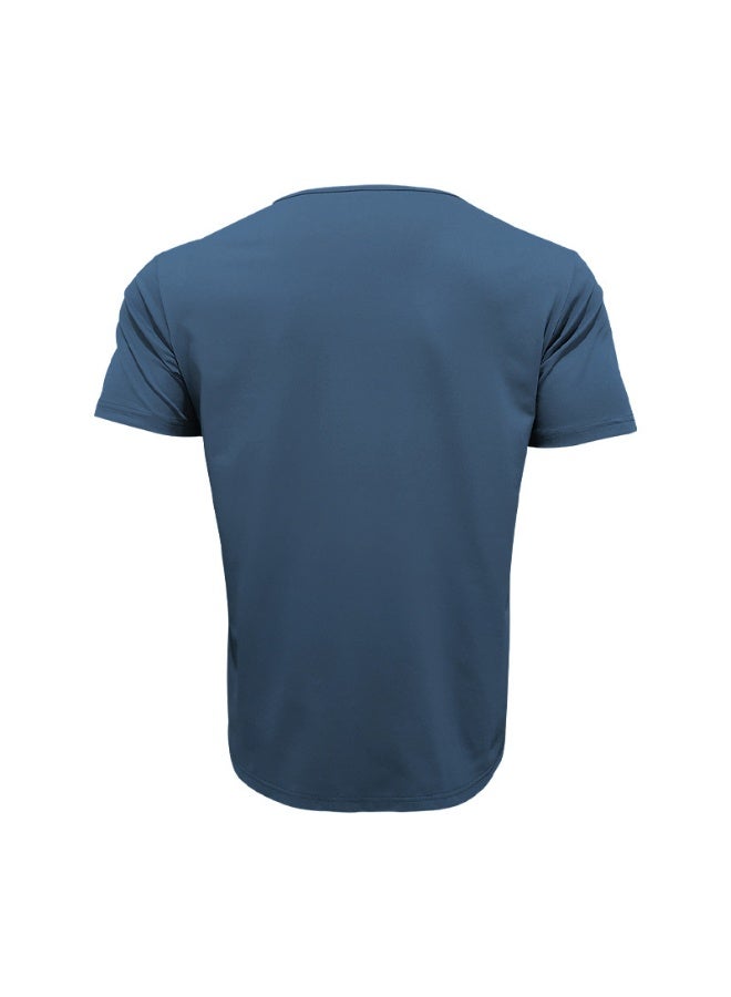 Fashionable Casual Short Sleeve U-Neck T-Shirt Men's Slim Fit Solid Color Shirt Summer  Breathable Top - Image 3