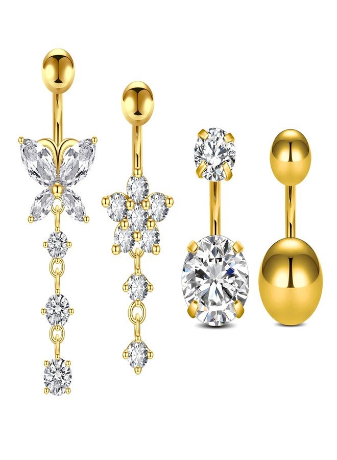 QWALIT Belly Button Rings - Short Gold Dangle Belly Rings 6mm - Image 1
