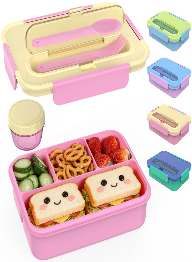 Caperci 50oz Larger Bento Box for Kids - Reinforced Leakproof Lunch Box Containers for Kids, Built-in Sauce Cup, Utensils, 4 Compartments, BPA-Free Microwave & Dishwasher Safe (Yellow/Pink) - Image 1