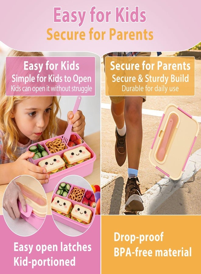 Caperci 50oz Larger Bento Box for Kids - Reinforced Leakproof Lunch Box Containers for Kids, Built-in Sauce Cup, Utensils, 4 Compartments, BPA-Free Microwave & Dishwasher Safe (Yellow/Pink) - Image 4
