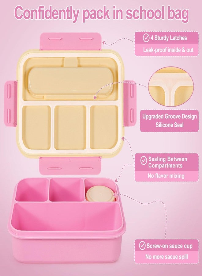 Caperci 50oz Larger Bento Box for Kids - Reinforced Leakproof Lunch Box Containers for Kids, Built-in Sauce Cup, Utensils, 4 Compartments, BPA-Free Microwave & Dishwasher Safe (Yellow/Pink) - Image 3