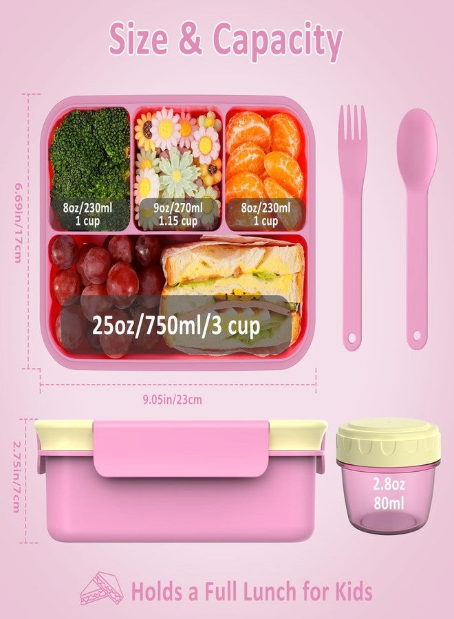 Caperci 50oz Larger Bento Box for Kids - Reinforced Leakproof Lunch Box Containers for Kids, Built-in Sauce Cup, Utensils, 4 Compartments, BPA-Free Microwave & Dishwasher Safe (Yellow/Pink) - Image 2
