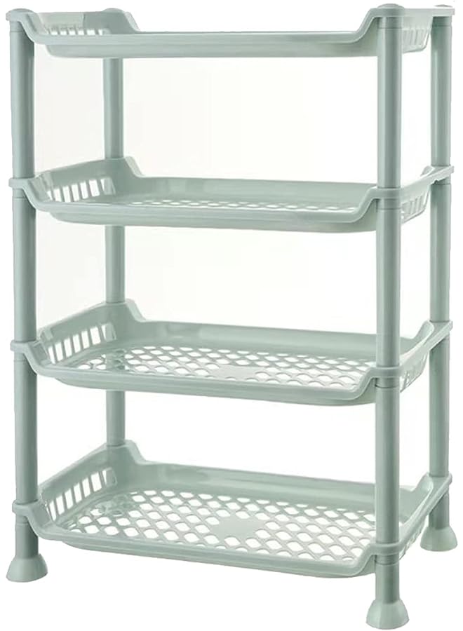 راكسوم منظم تخزين الحمام من البلاستيك رف بلاستيكي قابل للتعديل بطبقات ارتفاع منظم المكياج رف تخزين التوابل رف تخزين سهل التجميع (أخضر نعناعي) - Image 1
