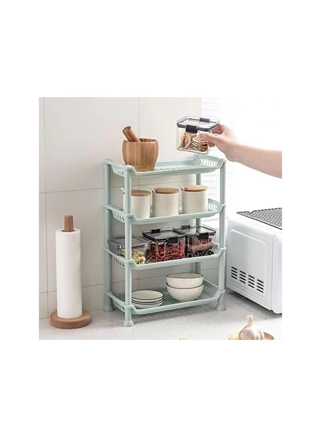 راكسوم منظم تخزين الحمام من البلاستيك رف بلاستيكي قابل للتعديل بطبقات ارتفاع منظم المكياج رف تخزين التوابل رف تخزين سهل التجميع (أخضر نعناعي) - Image 3