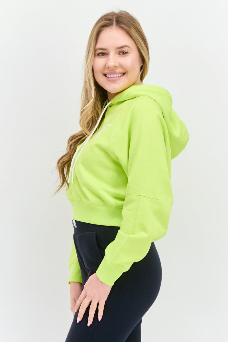 ESPRIT Women Hood Neck Brand Logo Hoodie, Lime - Image 2