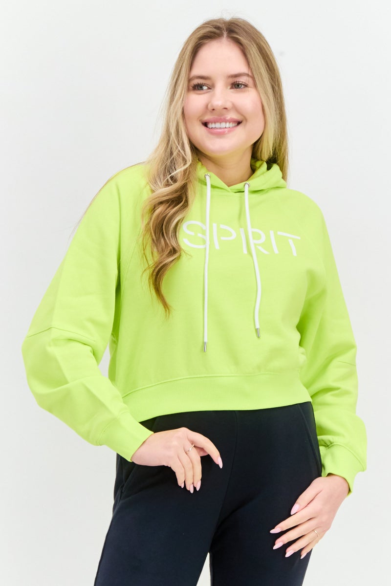 ESPRIT Women Hood Neck Brand Logo Hoodie, Lime - Image 1
