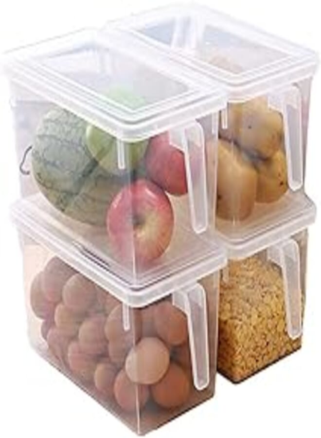 PARSHOP Plastic Storage Containers Square Handle Food Storage Organizer Boxes with Lids for Refrigerator Fridge Cabinet Desk (pic1) 