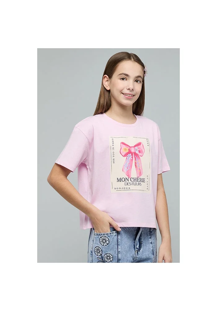 أر أند بي Graphic Print T-Shirt with Crew Neck and Short Sleeves