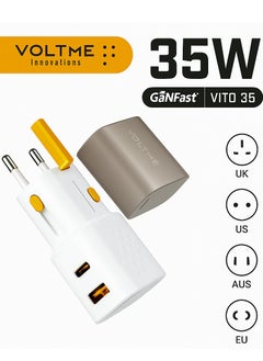 VOLTME Universal Travel Adapter, All-in-One Travel Charger GaN3 35W with QC4.0 USB-A & PD3.0 Type-C PPS Fast Charging, Multi-Port USB Travel Adapter for Worldwide Use (USA/UK/EU/AUS & 150+ Countries), Compact Power Adapter for MacBook Air, iPhone 16 Pro Max, 15/14/13/12/11, Samsung Galaxy S24/S23/S22, Tablets & More, Universal Plug Charger with USB Ports (White)  - Image 1