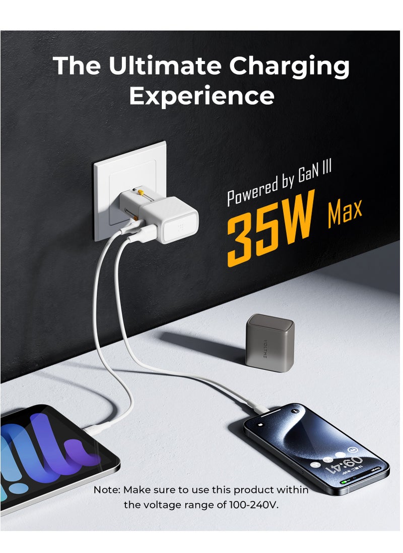 VOLTME Universal Travel Adapter, All-in-One Travel Charger GaN3 35W with QC4.0 USB-A & PD3.0 Type-C PPS Fast Charging, Multi-Port USB Travel Adapter for Worldwide Use (USA/UK/EU/AUS & 150+ Countries), Compact Power Adapter for MacBook Air, iPhone 16 Pro Max, 15/14/13/12/11, Samsung Galaxy S24/S23/S22, Tablets & More, Universal Plug Charger with USB Ports (White)  - Image 3